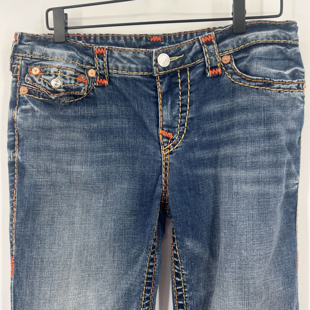True Religion Billie Mid Rise Straight Jeans Womens 31 Rope Stitch Orange - Picture 3 of 14
